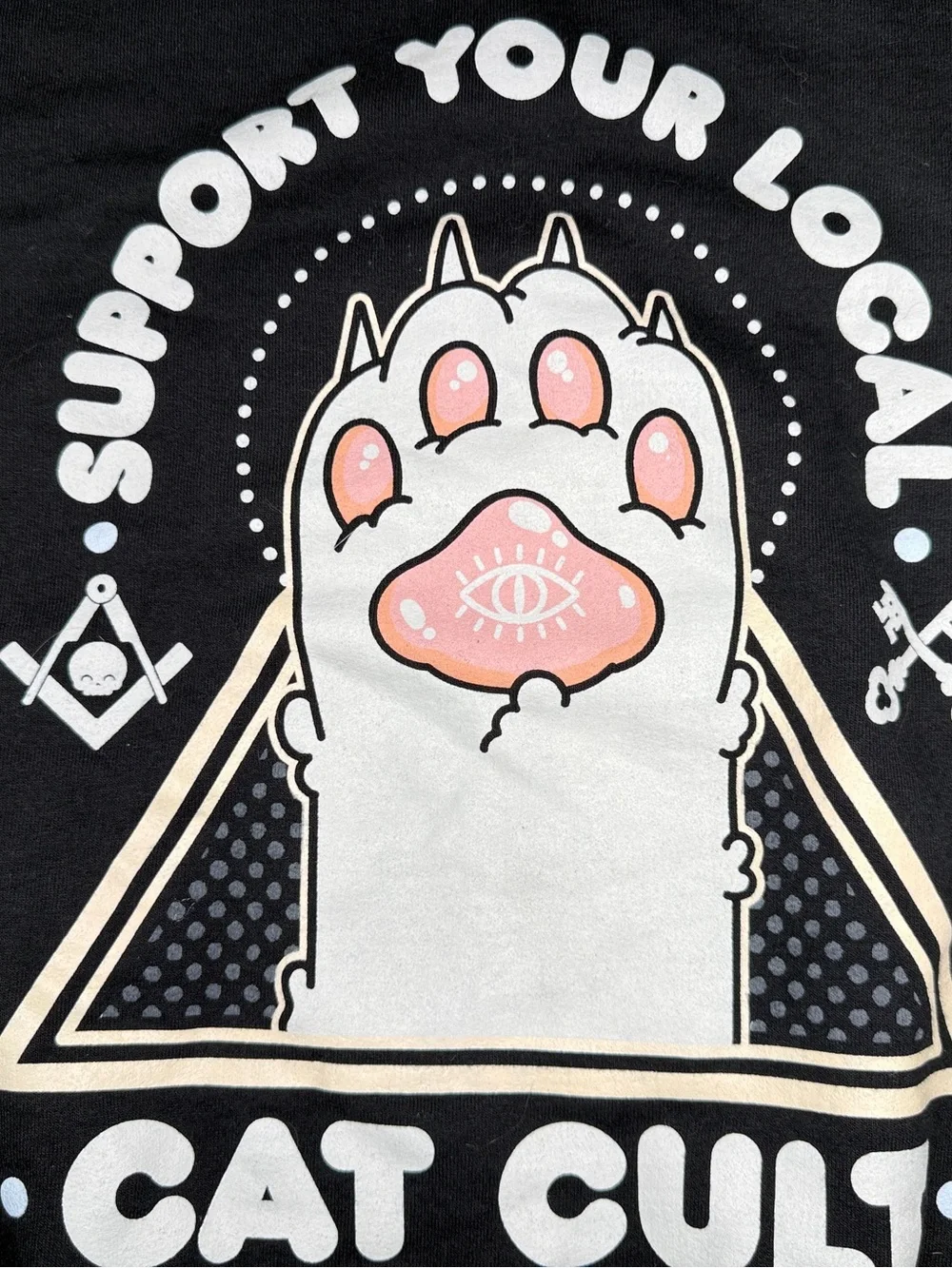 Kawaii Krypt Support Your Local Cat Cult Sweatshirt Large Black Goth Occult Cat